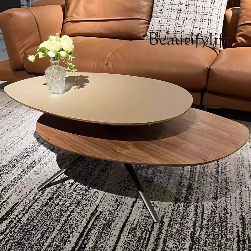 N19 Saddle leather high-end rotating coffee table living room home art Italian minimalist special-shaped new model