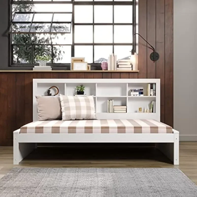 Estantería de día hecha de madera de pino y MDF, diseño de cama de día con un Panel lateral