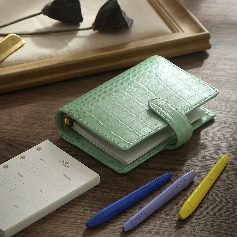 A8 M5 Mini Genuine Leather  Planner 11MM Ring Planner Refil Diary Note Book Journal Sketchbook Stationery School Office Supplies