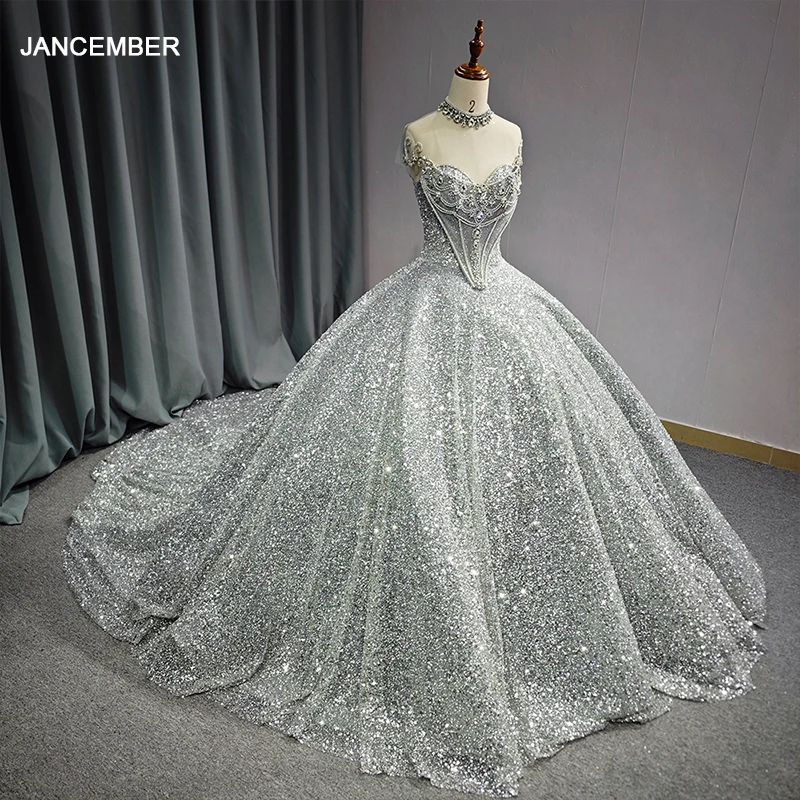 

Jancember Первоклассные великолепные платья Quinceanera для девочек из органзы со шлейфом и высоким воротом и кристаллами Vestidos De 15, Quinceañera