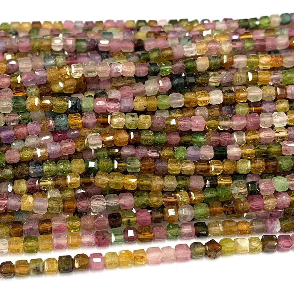 

Veemake натуральный желтый зеленый розовый турмалин края куб граненые маленькие ювелирные изделия дизайн свободные бусины 08588
