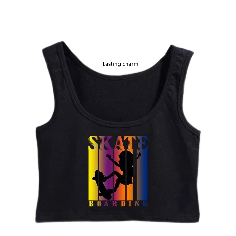 Lasting charm Skateboard Skater Crop Top Skateboarding  Unique Girls Summer Top