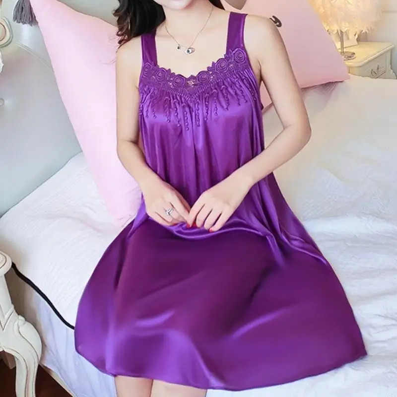 

Women's Long Ice Silk Nightgown,Summer Sleeveless Sleep Dress Nightdress Casual Loose Chemise Sleepwear Sleepshirt