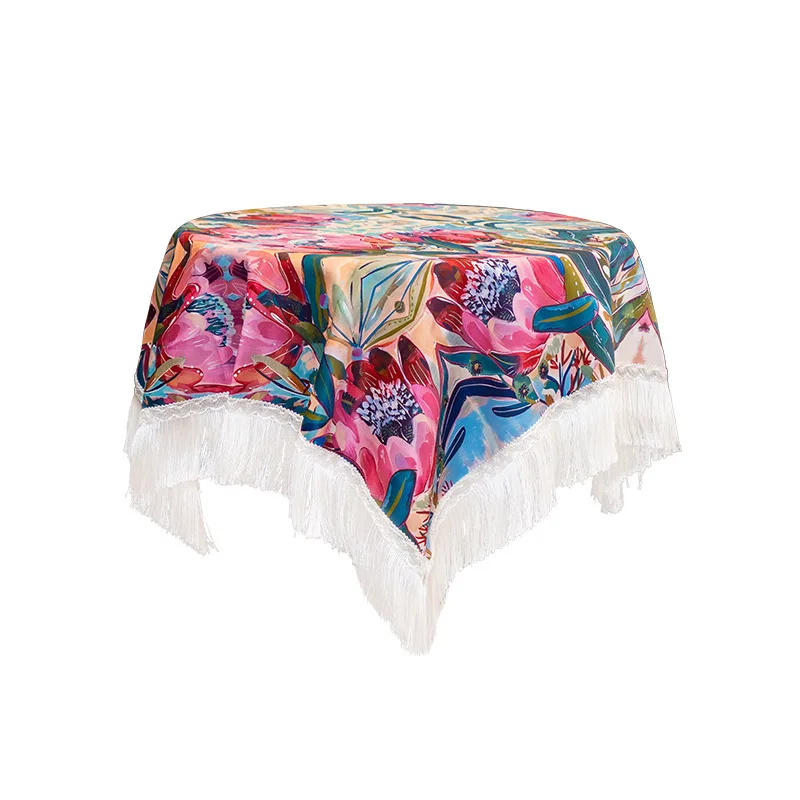 Fringe tablecloth vintage atmosphere bedside table short plush dustproof cover cloth