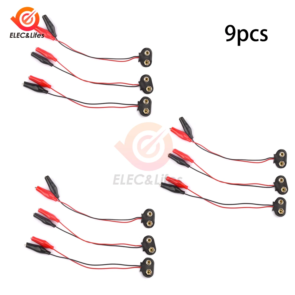 9Pcs 9V Battery Power Connector Snap Clip Adapter T-type 9 V Dual Wire Holder Cable 9 Volt 18cm Lead Socket Plug With Alligator