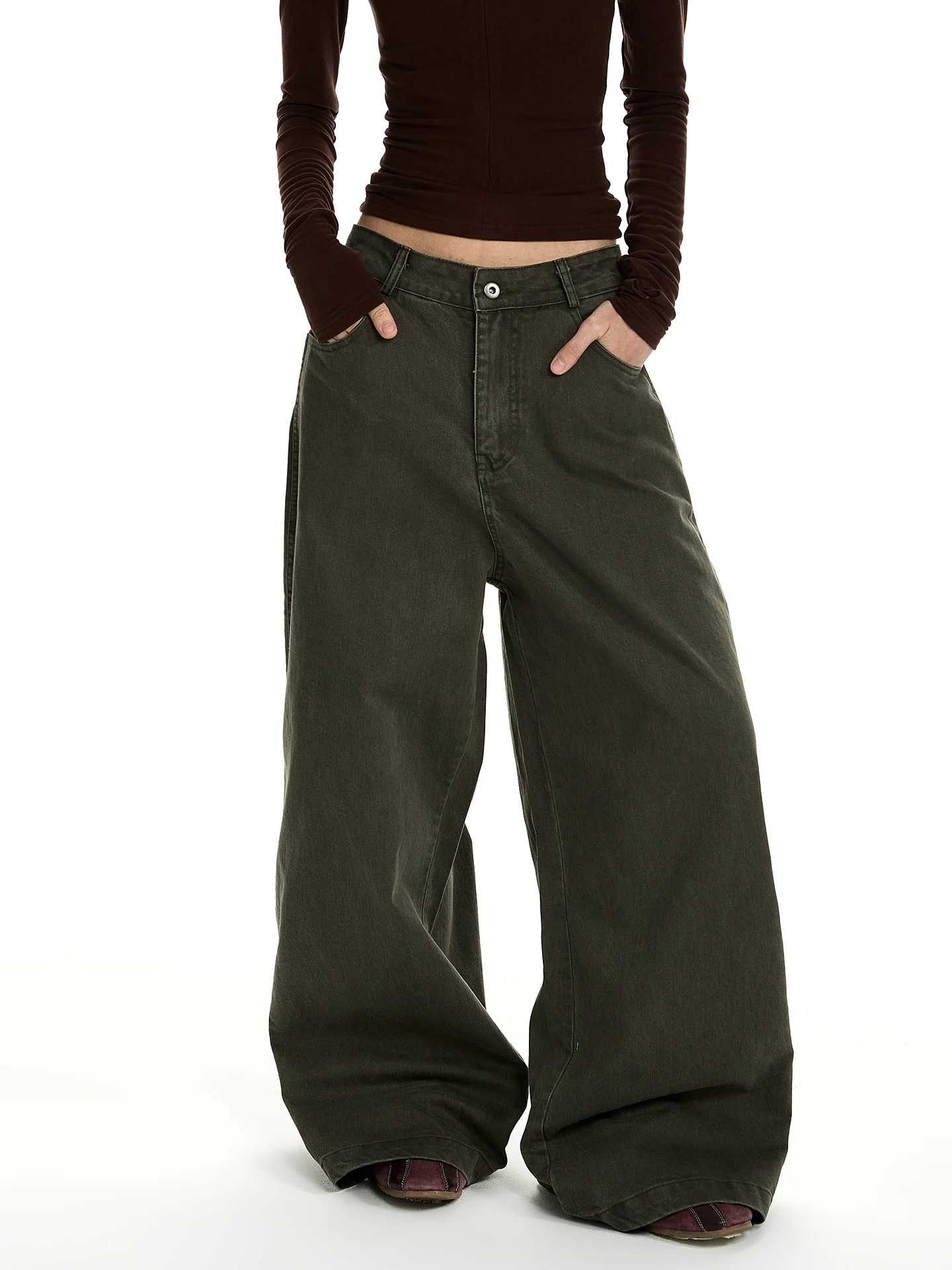 

Американские ретро-брюки с пуговицами, широкие прямые штанины, стройнящие, повседневные, хлопковые, прямого кроя