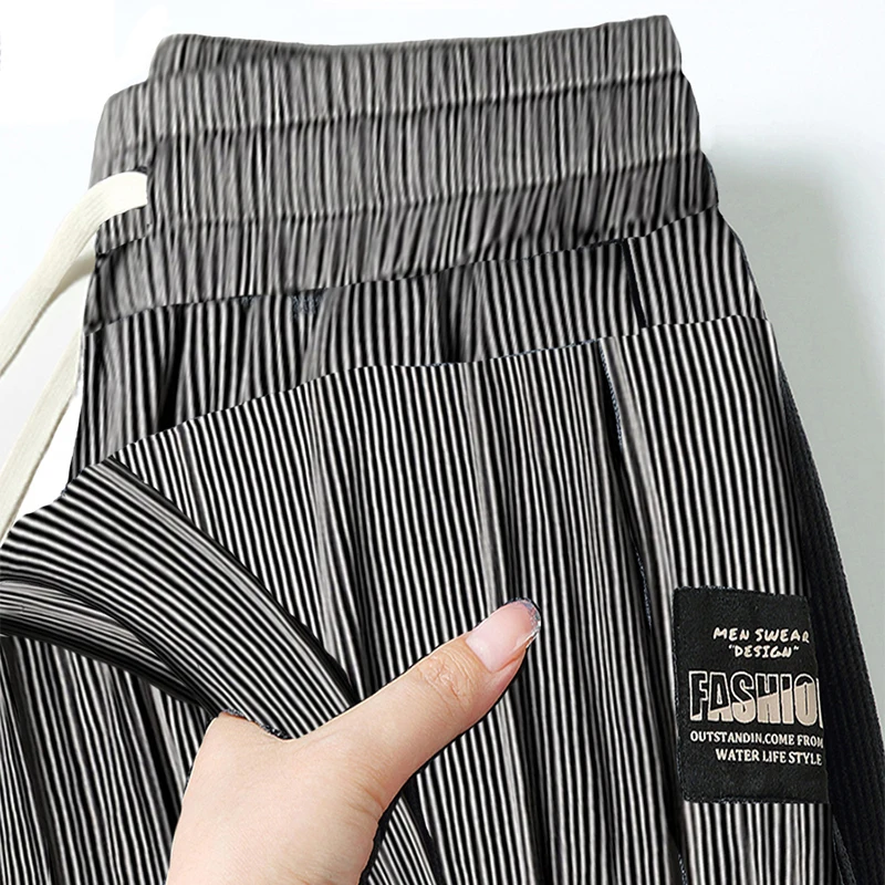 بنطلون رجالي صيفي من الحرير الصناعي، مرن للغاية، فضفاض، مستقيم الساق، خفيف الوزن، للشباب، بخصر مطاطي، بنطلون رياضي رفيع مستقي...