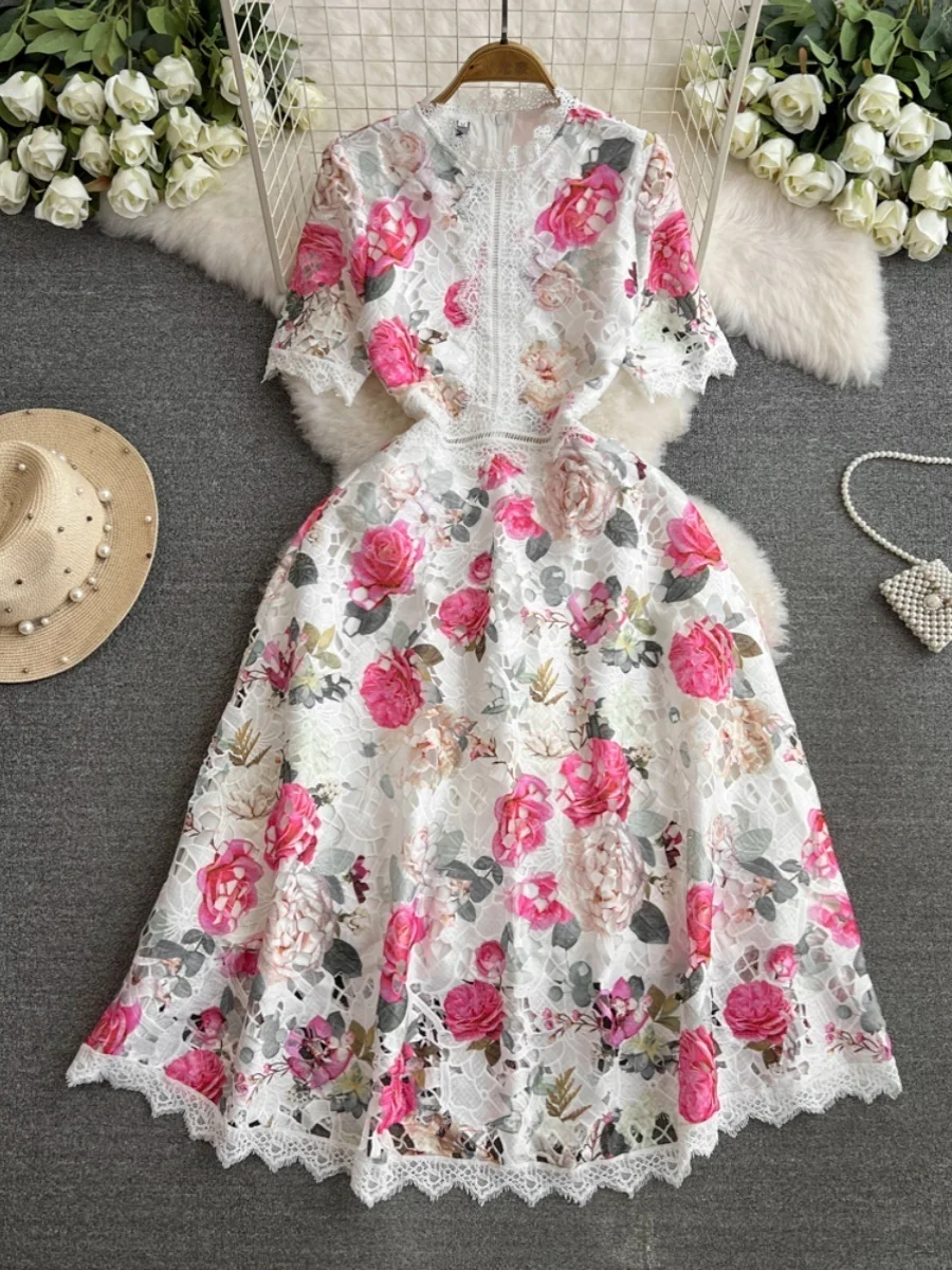 Vintage Summer Evening Party Flower Embroidery Wedding Midi Dress Women Short Sleeve Long Vestidos A Line Quaity