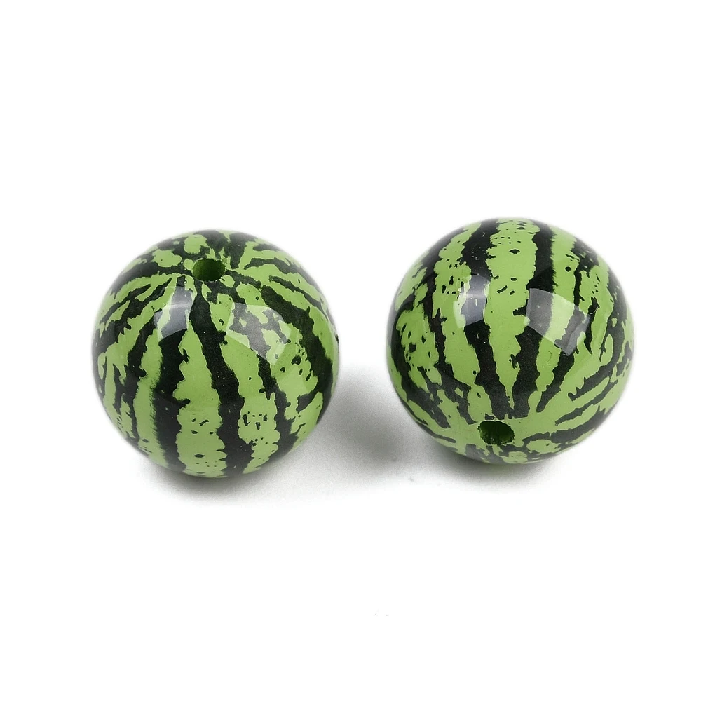 10mm/16mm/20mm Watermelon Pattern Round Acrylic Beads Green Black Striped Loose Spacer Beads For DIY Bracelet Necklace Jewelry