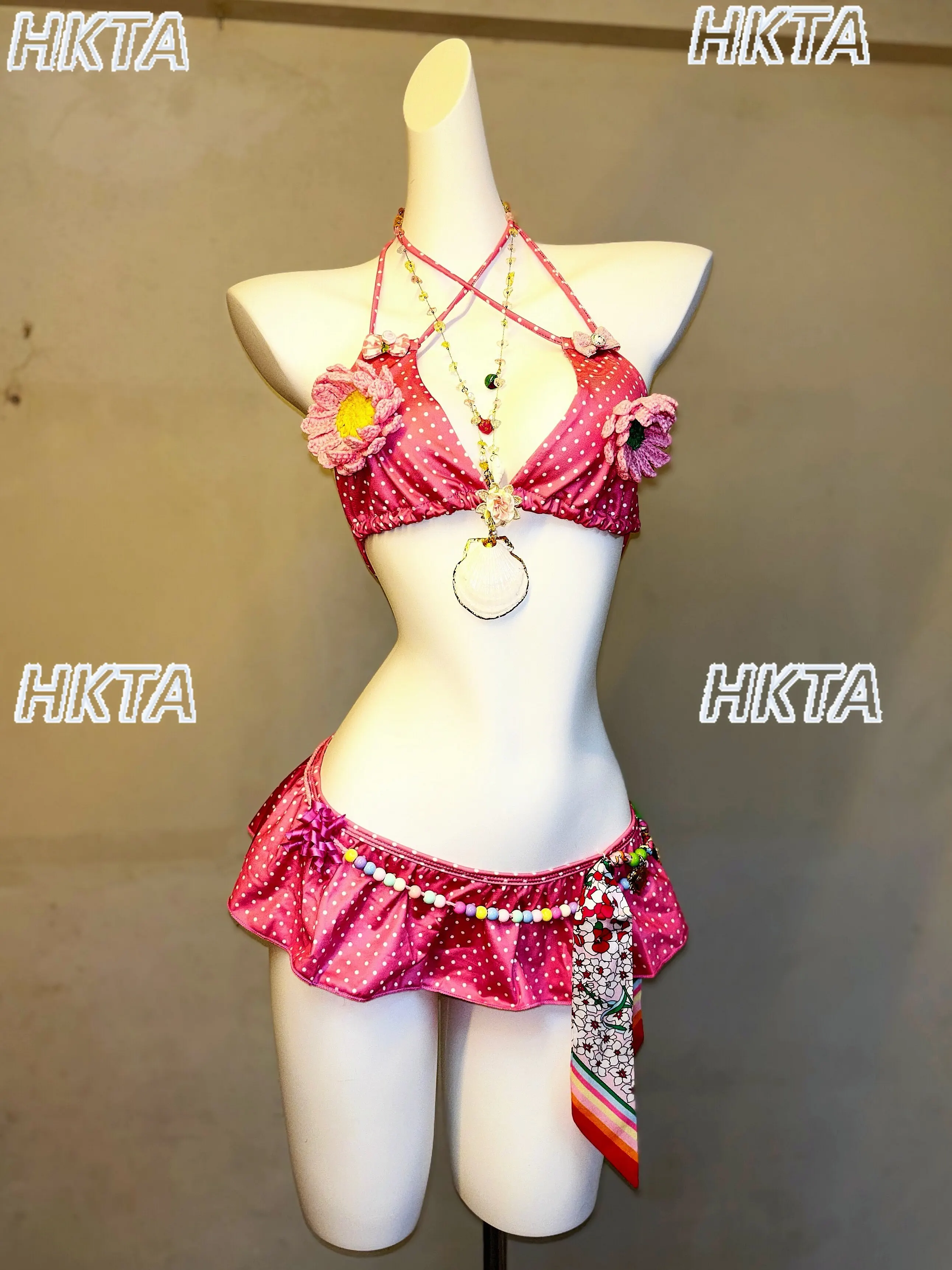 Subculture 2026 New Sweet Cool Sexy Hot Girl Neck Bikini Cute Polka Dot Lace Low Waist Slim Fit Skirt Beach Swimsuit Suit Women