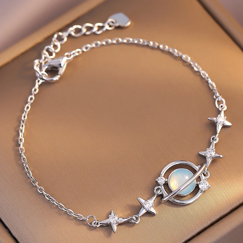 Korean Elegant Opal Space Star Bracelet For Women Ins Delicate Zircon Starlight Bracelet Girls Sliver Chains Bangle Jewelry Gift