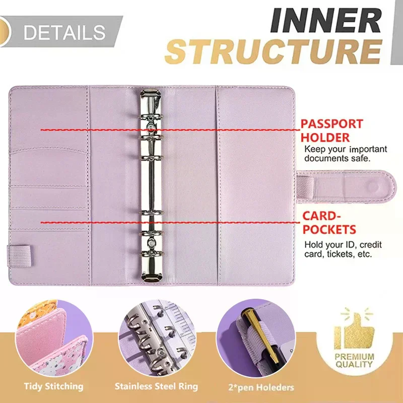A6 눈송이 단추 PU 가죽 DIY 바인더 노트북 커버 일기 책 일정 커버 학교 문구