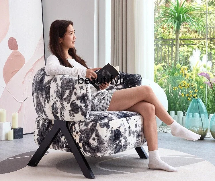 

Single sofa chair, living room balcony leisure chair, lazy, homestay designer retro black and white single chair