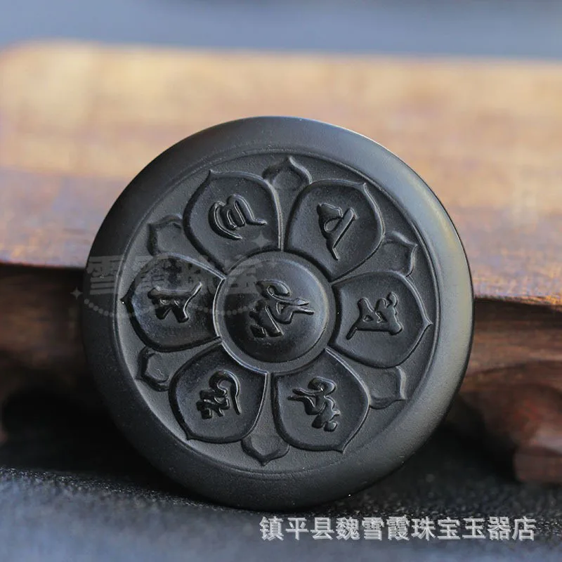 Double-sided Buddha Hetian Ink Jade Pendant Fashionable and Versatile
