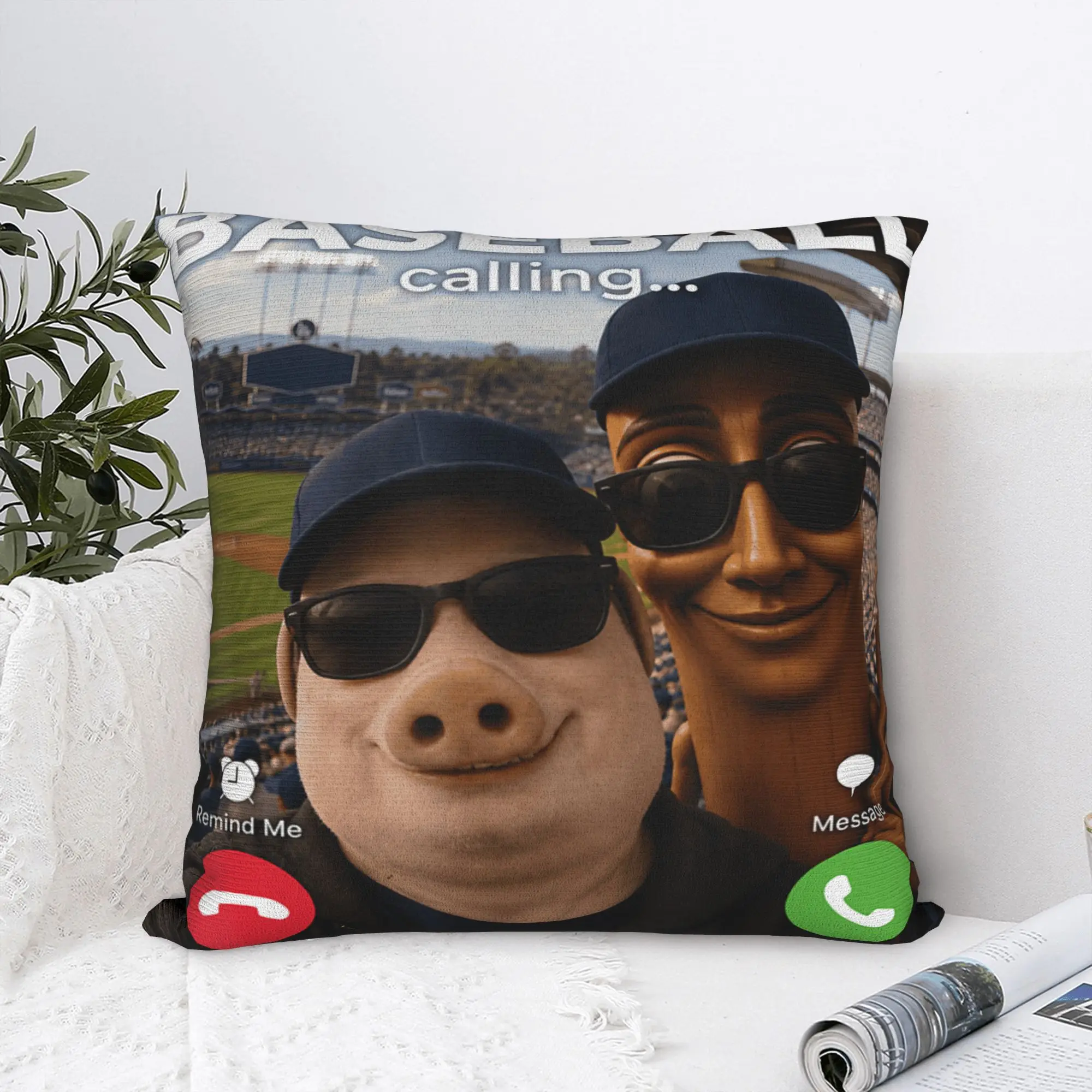John Pork Tung Sahur Watching Baseball Match Brainrot Pillow Case Comfy Pillow Cover Pillowcases For Sofa Bedroom Home Decor