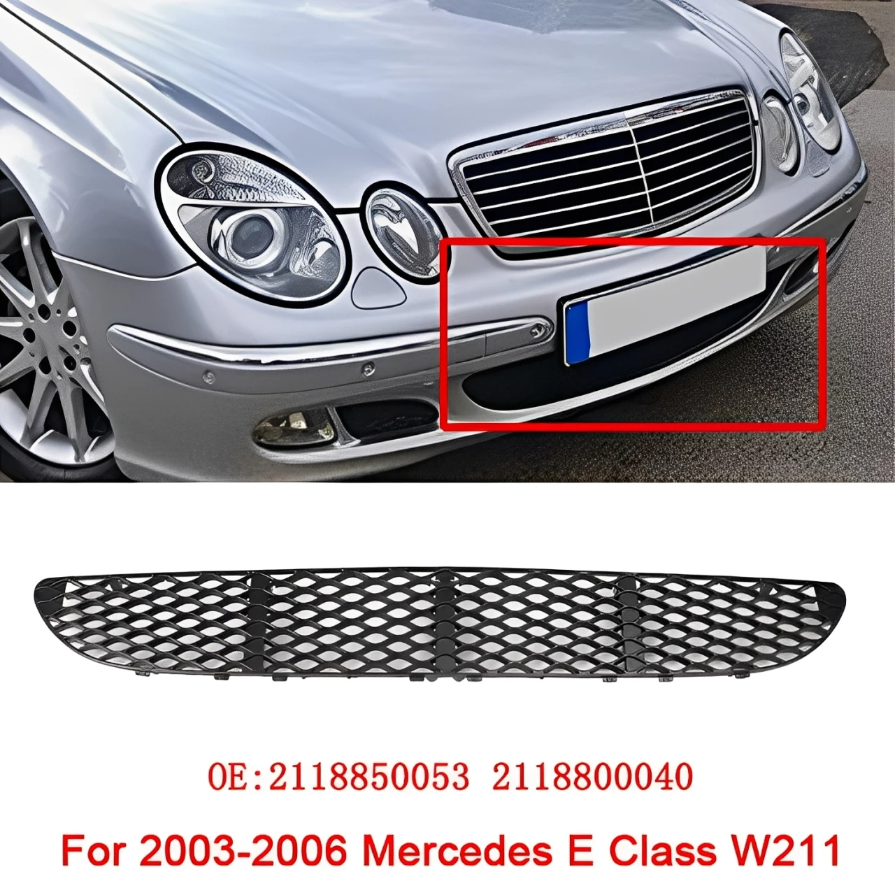 

ABS Black Car Front Bumper Fog Light Cover Lower Bezels Grille for 2003-2006 Mercedes Benz E Class W211 2118850053 2118800040