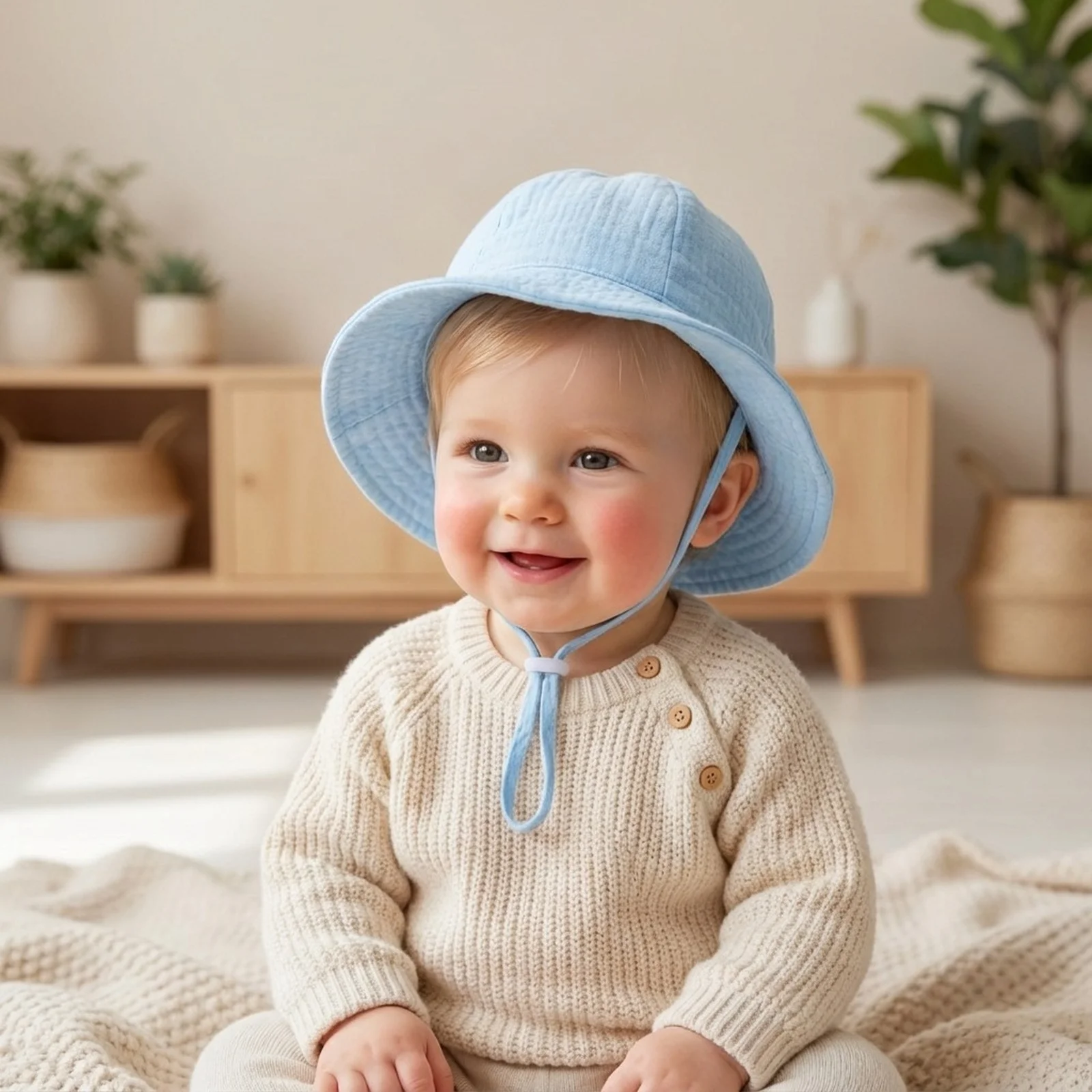 Kids' Baby Solid Color Soft Foldable Sun Hat Basic Large-brimmed Adjustable Strap Breathable Visor Cap for Outdoor Activity view 2