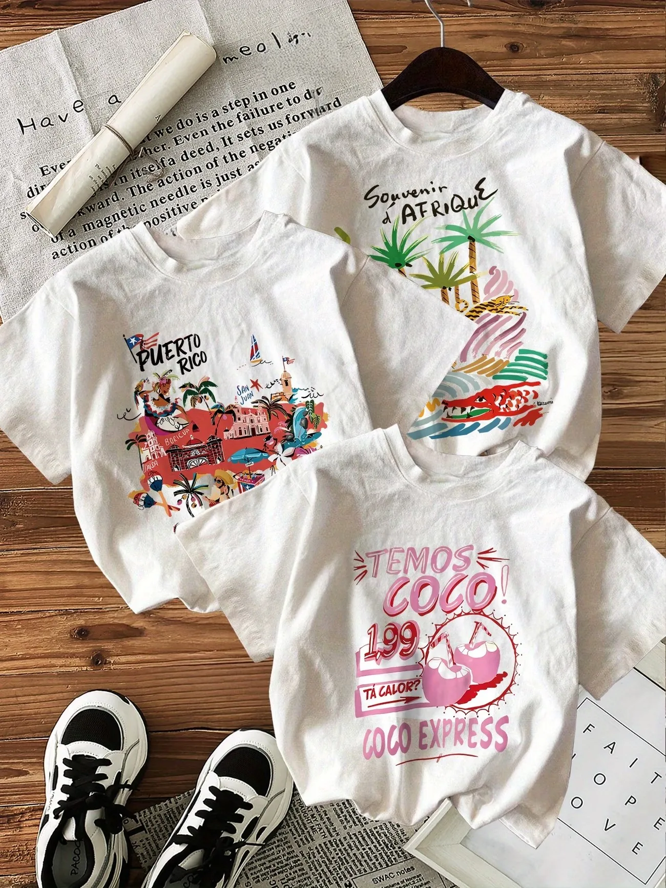 Camiseta Gráfica Infantil Porto Rico África Coco para Meninos e Meninas, Manga Curta, Casual, Lembrança de Viagem, Harajuku, Blusa para Crianças