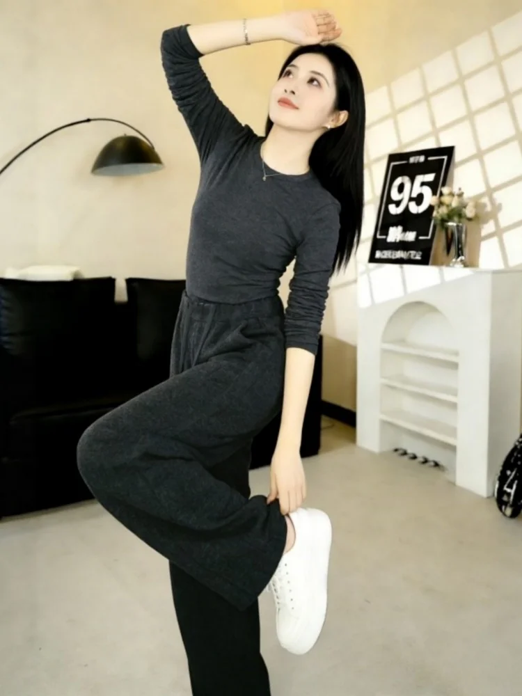 ay Wollen slanke broek met wijde pijpen Dames lente herfst rechte casual fce gevoerde afslankende mesbroek