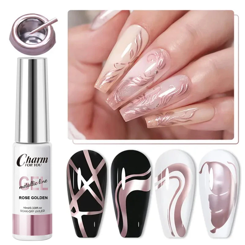 Gold Silver Metallic Liner Paint Gel Nail Polish Chrome Mirror Metal Effect Super Bright French UV LED Semi Permanent Nail Gel