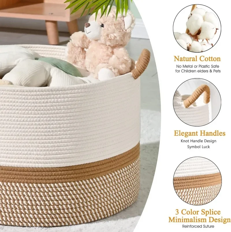 New Eco Friendly Products Cotton Rope Woven Blanket Basket for Baby Laundry Basket Cotton Rope Living Room Storage Basket