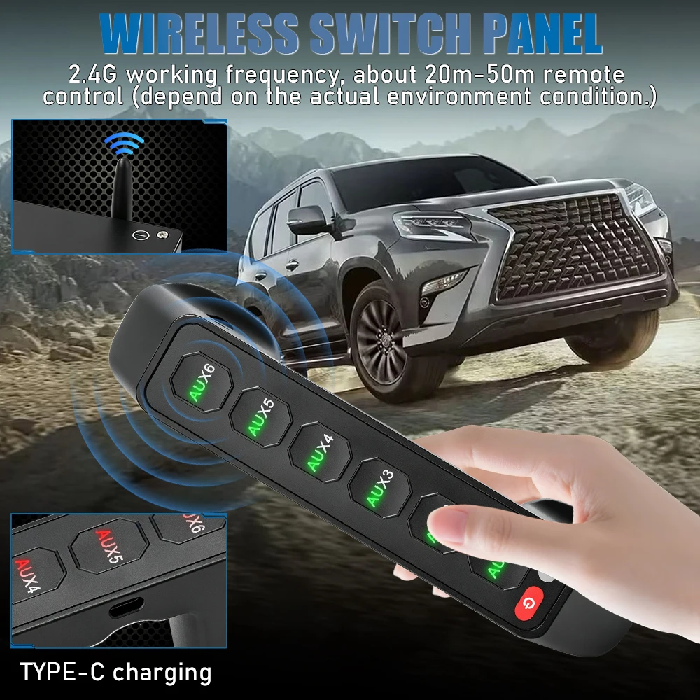 No-Drill Switches Controller Panel Grab Handle Mounting 12V On-Off LED Button Wireless 6 Gang for Lexus GX460 2010-2023