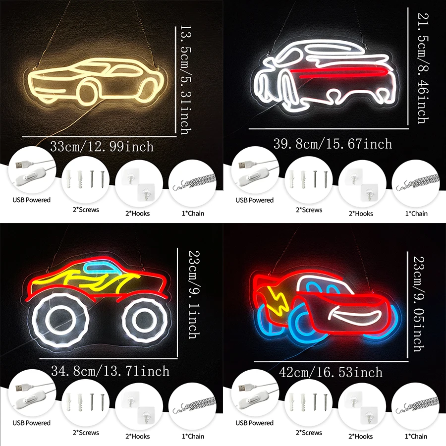 Car Series Neon Sign For Wall Decor,Light Up Sign For Bedroom,Garage Decor,Playroom,Car Repair Shop,Best Gift For Friends