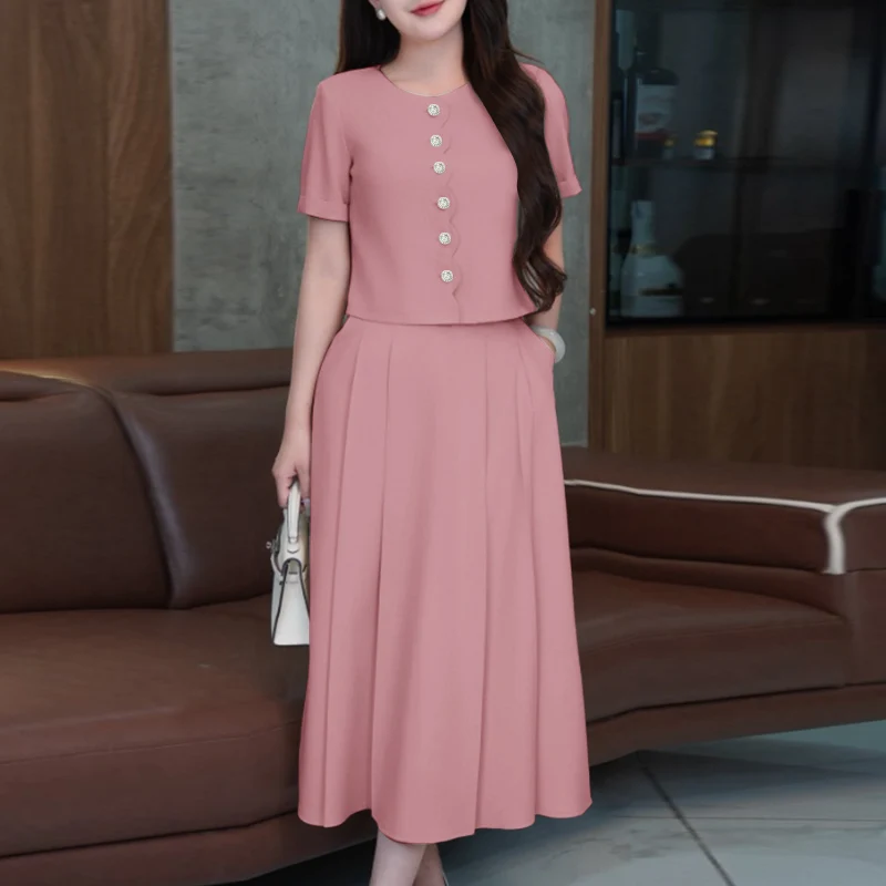 2026 Sommer Kurzarm-Blusenkleid-Sets ZANZEA Büro 2-teilige Sets Damen Elegante Einfarbige OL Arbeitsoutfit Trainingsanzug Sommerkleid-Anzug
