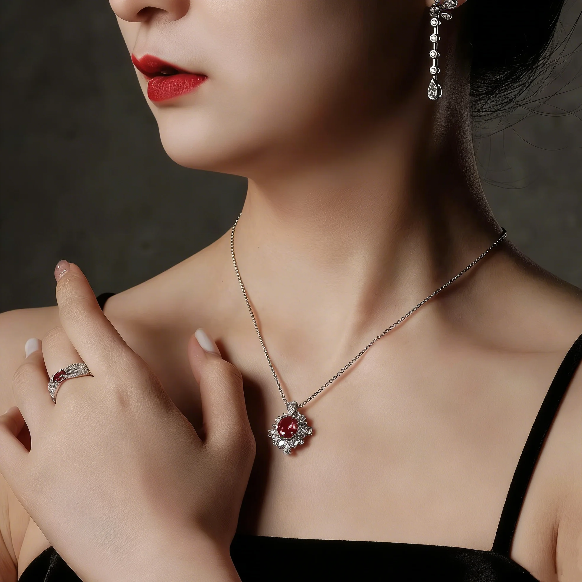 2.5ct 5A Lab Grown Ruby Necklace For Wowen Red Diamond 925 Silver Plated 18k Gold Necklace
