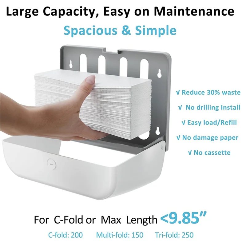 

AT44-3X Commercial Paper Towel Dispenser Wall Mount With Key Pack No Drilling Or Screws Install For Bathroom Restroom Kitchen