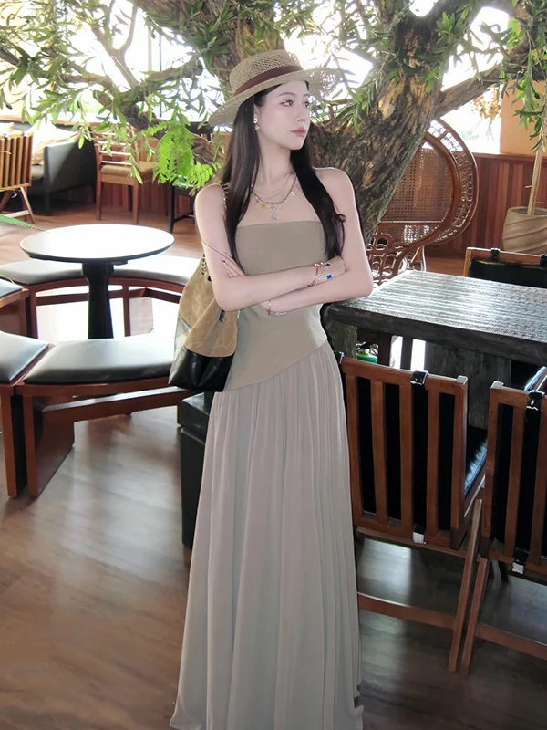 

Ele Luxury Asymmetrical oulder Bridesmaid Dr A-Line Skirt Waist Cinching Slimming Fine Pleats Long Sve Gown