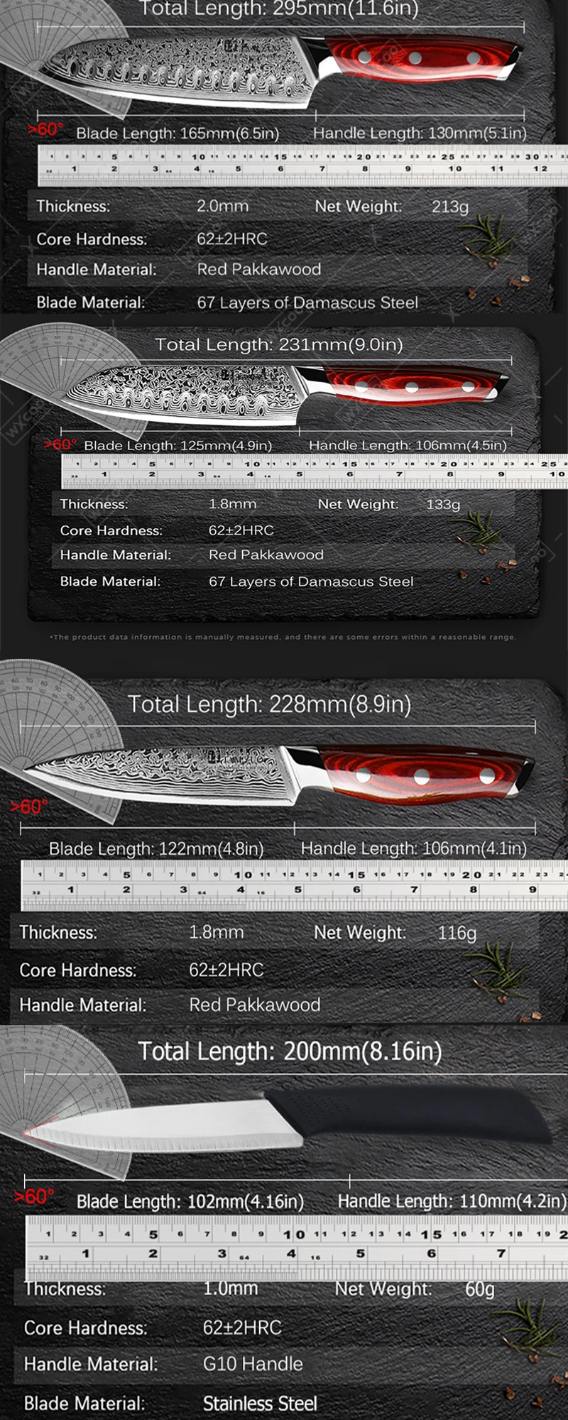 TAMZUO Damascus Steel Chef's Knife Professional Japanese Kitchen Knife Butcher Knife Wooden Handle Hnad Forged Meat Cleaver