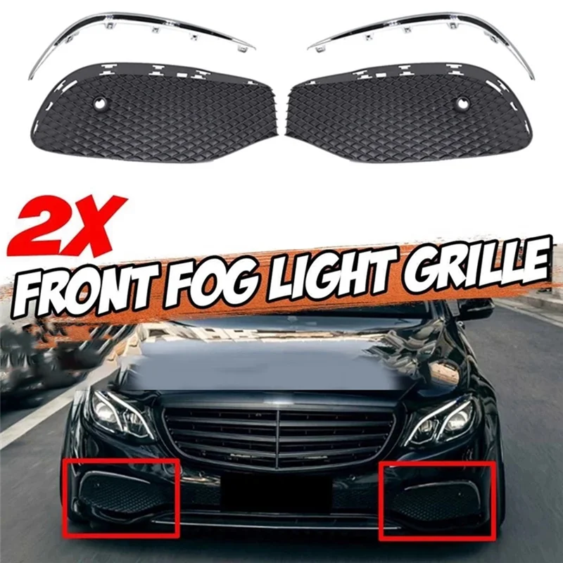 

NEW-Car Front Bumper Fog Light Grille Fog Lamp Grill Cover With Chrome Strip For Mercedes-Benz E Class W213 2016-2020
