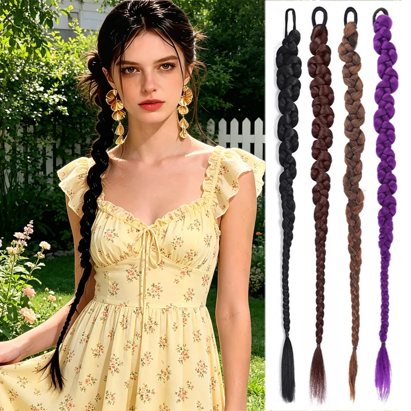 Long Twisted Braid Synthetic Hair Extensions for Girls Stylish Sweet Daily Wear Soft Synthetic Hair Pieces