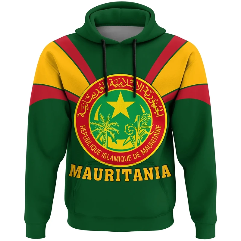 Sudaderas con capucha con estampado 3D de bandera de mapa de Mauritania de África para hombre, ropa, chándal patriótico, sudaderas gráficas con emblema nacional, Tops para hombre