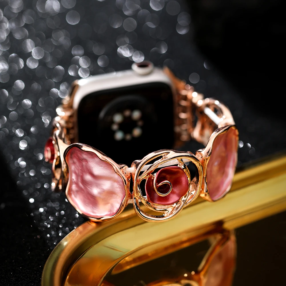 Luxury Hollow Flower Metal Strap For Apple Watch Ultra 2 49MM 40 44 45 42 38 41MM Bangle Bracelet iWatch 12 11 10 9 8 7 SE 6 5 4