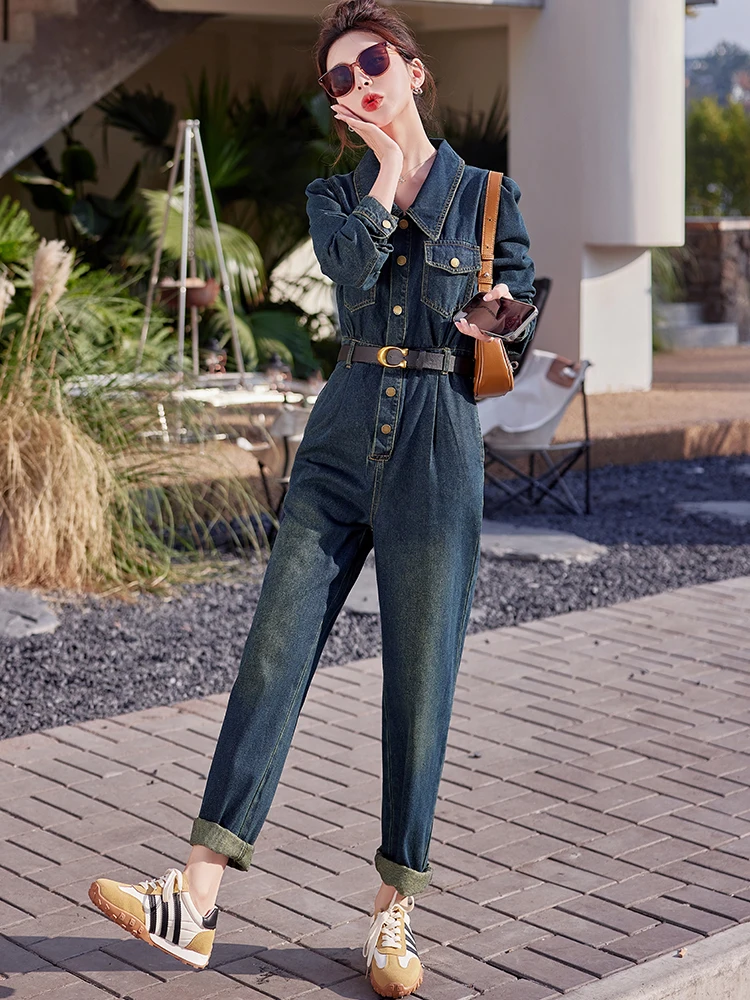 

Faionable Denim Overalls Women's Spring Autumn New Sle Streetwear Youthful Workwear Dr Pants High Waist Cotton Blend