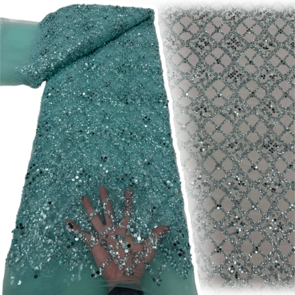 

High-Quality French Nigerian 2026 African Pearl Lace Fabric Groom Sequin Lace Fabric Suitable for Wedding Party Dresses 2229