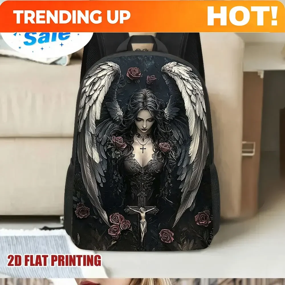 Custom Bag 1pc Functional Large Capacity Travel Backpack – Halloween Phantom Angel 2D Flat Pattern Print Shoulder Pack With Wash