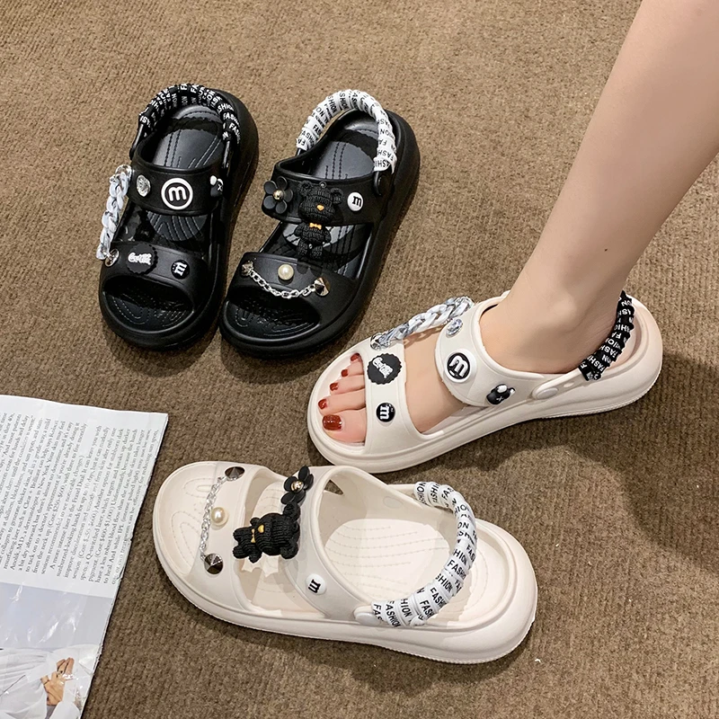 Women\'s Summer Slippers Punk Sandals Platform Shoes Mules Flip Flops Clogs Garden Shoes With Charms Flat Casual Outdoor Shoes