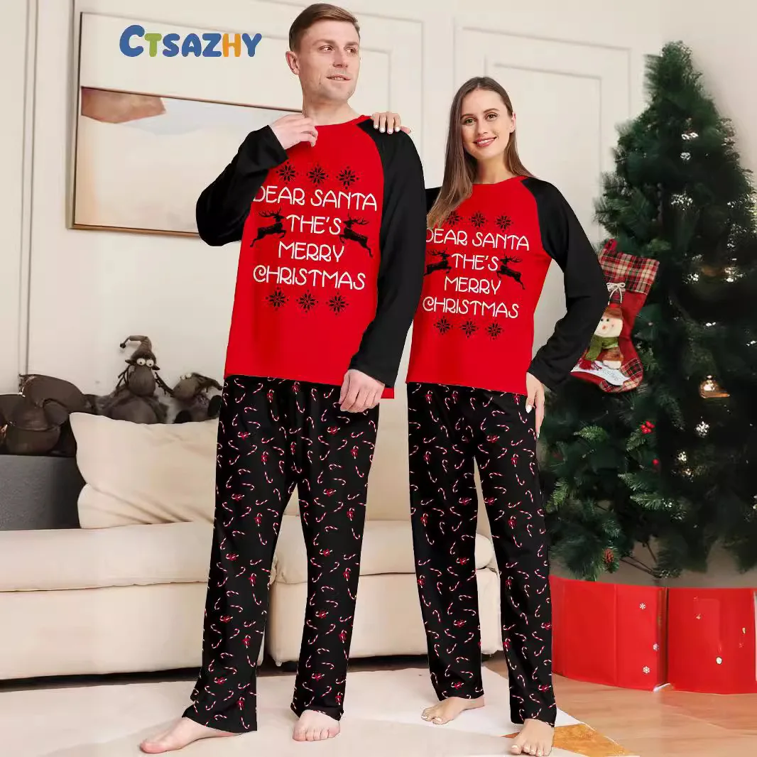 Merry Christmas Letters Print Family Pajamas Adult Kids Matching Clothing Set Loose Soft Homewear Baby Romper Xmas Look Pjs