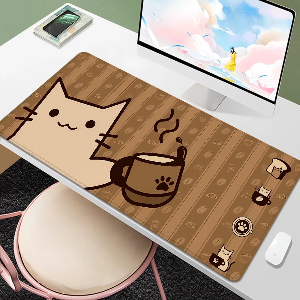 Kawaii XXL Coffee Cat Anime Extra Large Thick Mouse Pad Non-Slip Rubber Stitched Desk Mat Cute Gift for PC Laptop