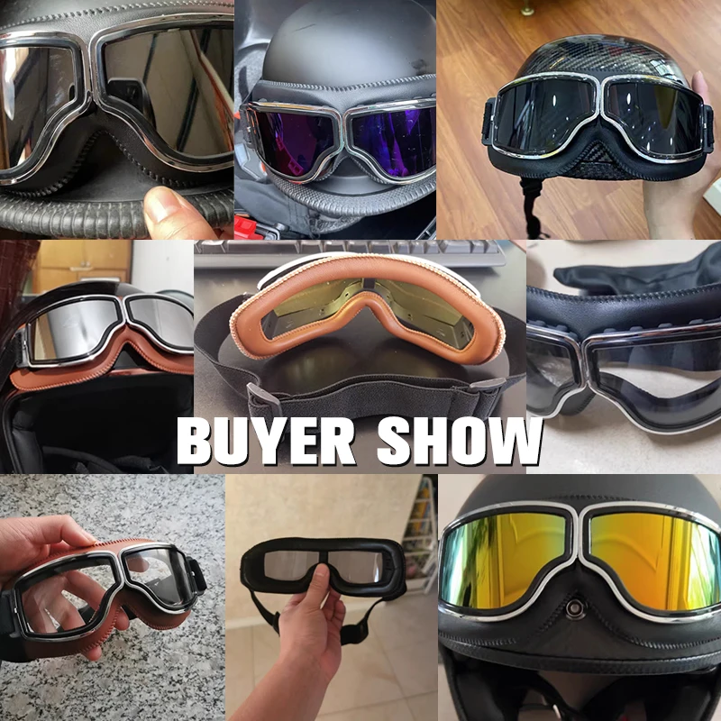 Windproof Bike Riding Glasses Motorcycle Helmet Glasses Leather Safety Protection Anti-Glare Motorcycle Motocross Steampunk Glas