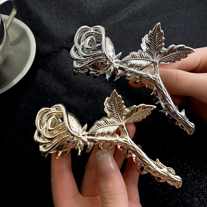 2023 Women Large Metal Rose Floral Leaf Hair Claw Crab Ladies Barrettes Hairgrip Girls Hair Clips Hairpins Headwear Ornaments