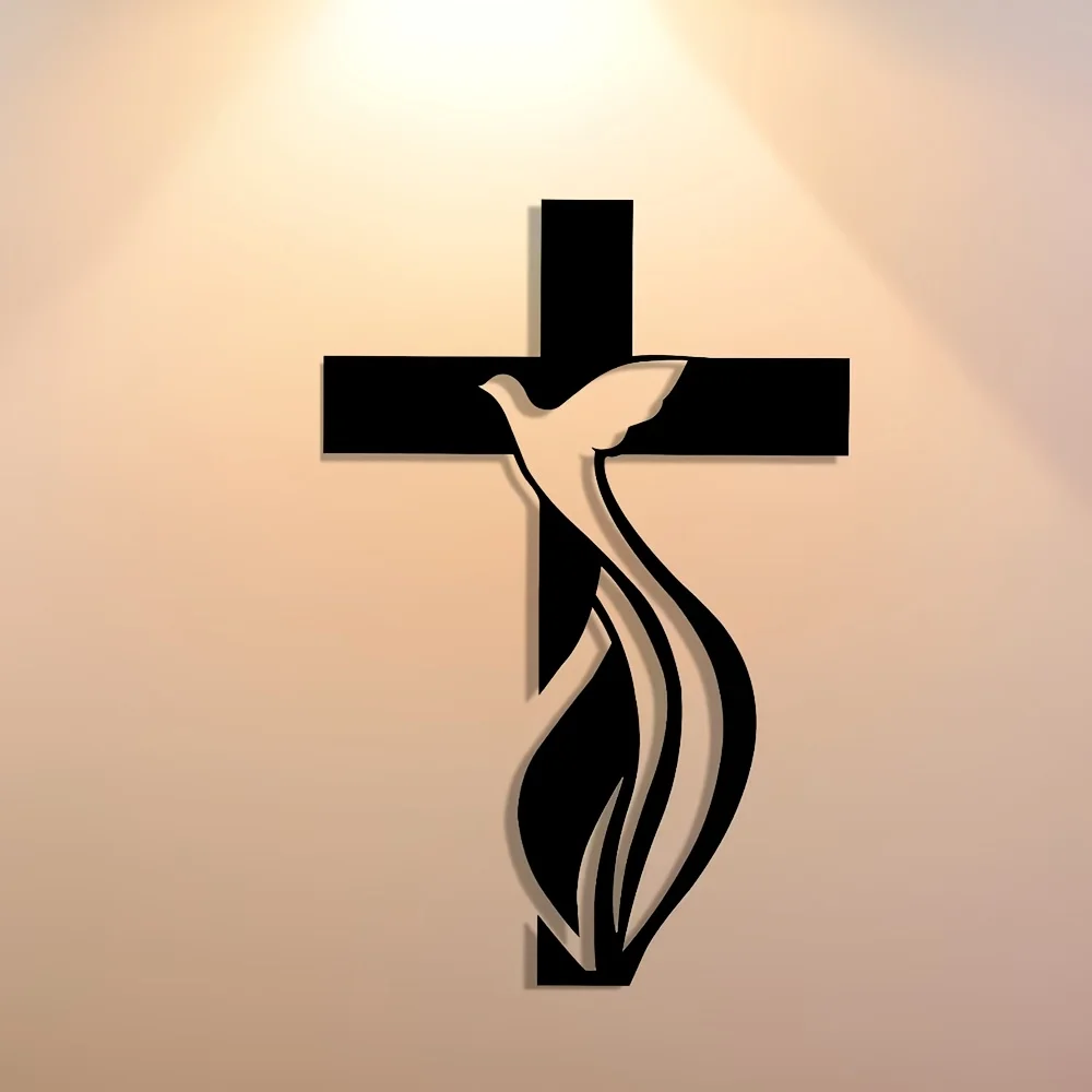 1pc[Elegant Dove Art] Elegant Metal Wall Art,  Dove & Cross | Minimalist Design - Ideal for Living Room, Bedroom, Home Decor