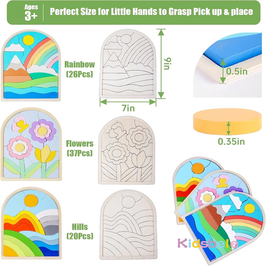 Bloco de construção de arco-íris de paisagem em camadas 3D de madeira com classificação e empilhamento de habilidades motoras finas desenvolvimento brinquedo educativo para crianças