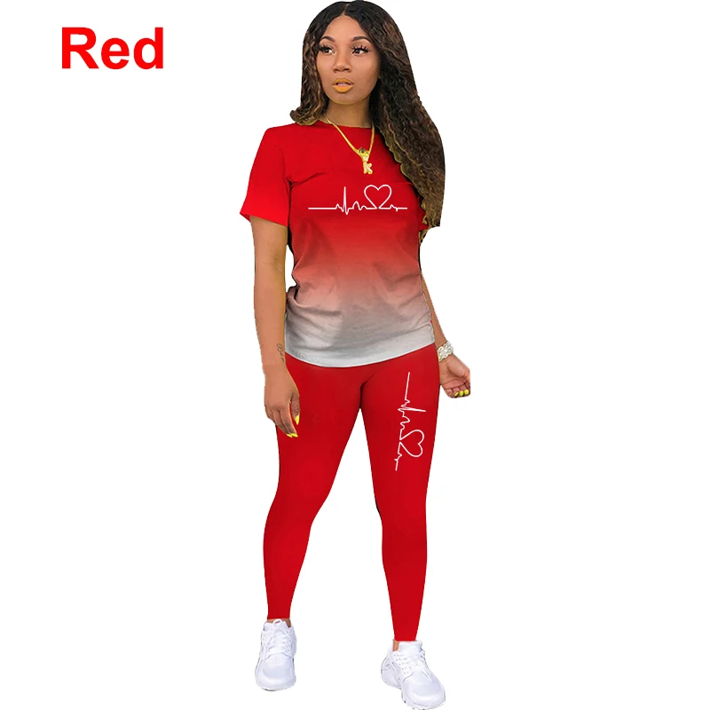 Summer Two Piece Set Women Tracksuits Sets ECG Printed T Shirt Pants Sports Suit For Women Clothing