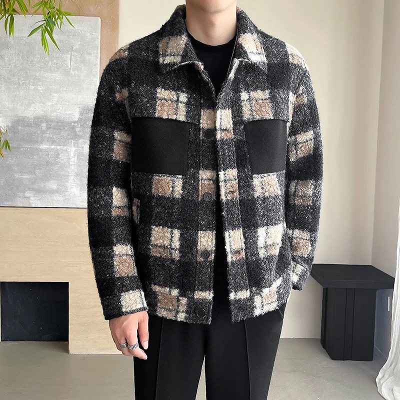 2024 new arrival winter jacket men fashion plaid Woolen Coat Men's High quality Casual Wool coat Men Dress male Jacket men