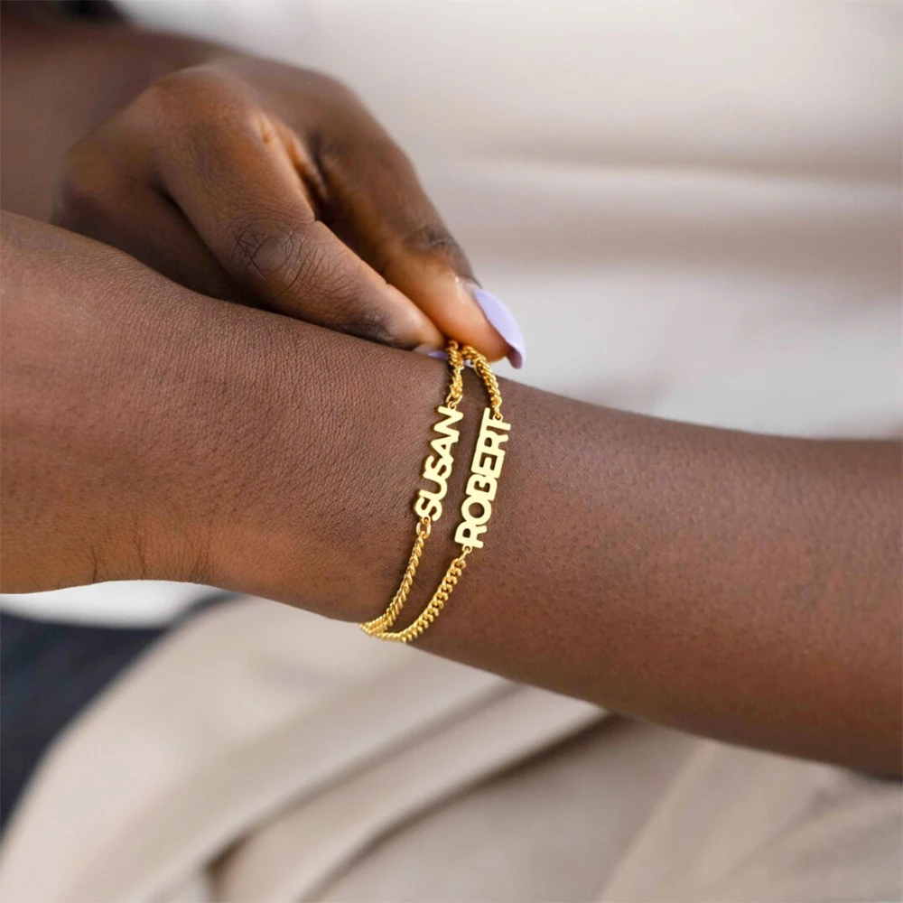 Personalized Stainless Steel Double-Layer Name Bracelet, Fashionable Couple Customized Bracelet, Valentine's Day Gift