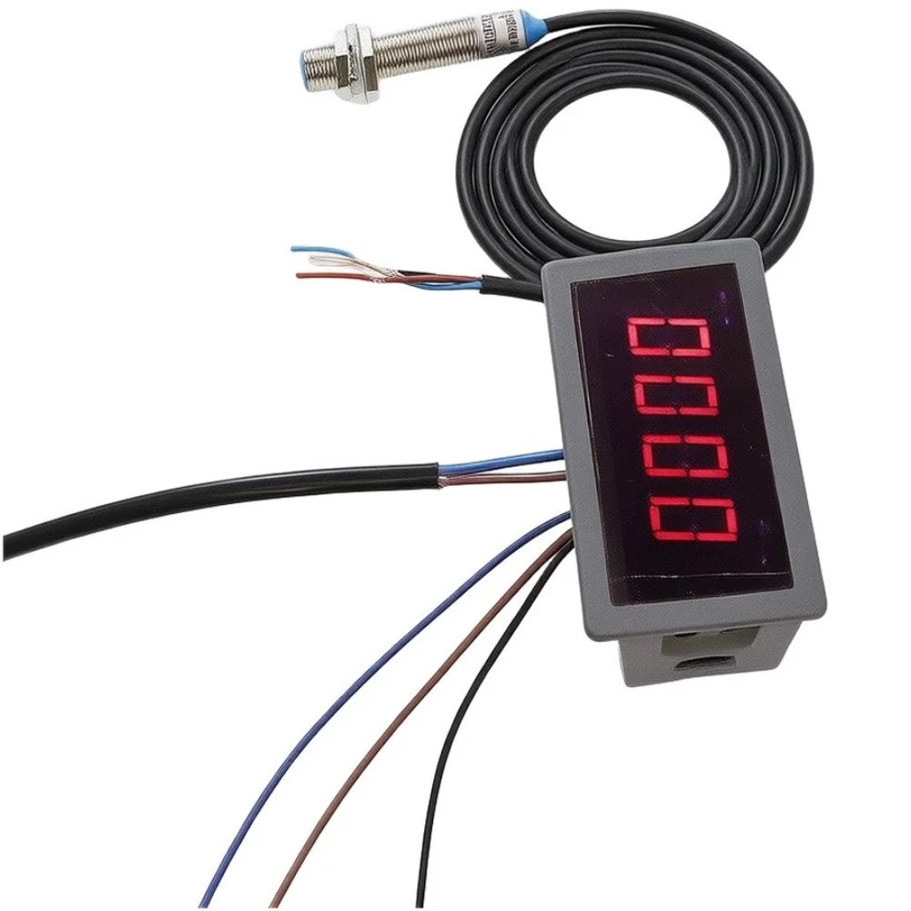 AC 110V-230V 4-Digit Red LED Digital Motor Tachometer RPM Meter With Hall Sensor For NPN For Proximity Switch Industrial Automat